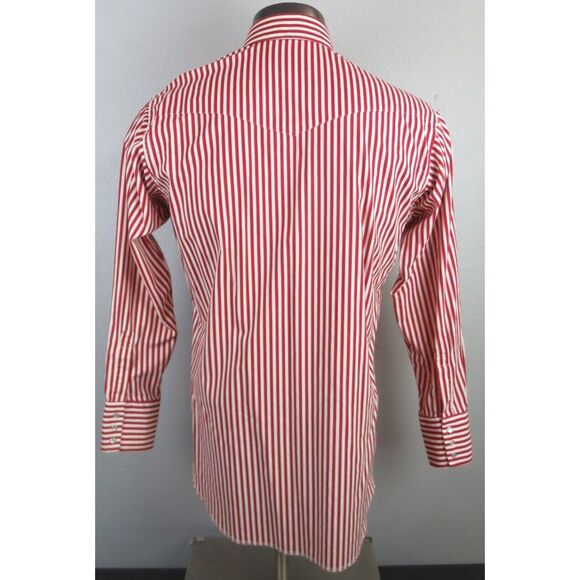 Mens Wrangler Pearl Snap X Long‎ Tails Button Front Shirt Red Candy Cane 15.5 33 - Picture 2 of 10